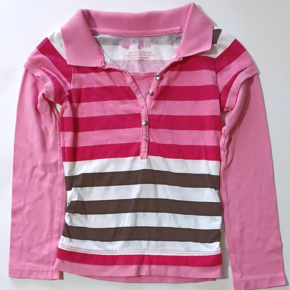 Girls' Striped Pink Long Sleeve Shirt
